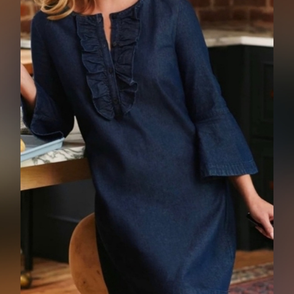 Draper James Chambray Ruffle Shirt Dress  Size 14